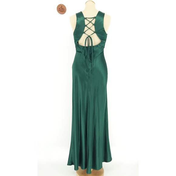 Kiki USA Y2K Satin‎ Emerald Green Dress Tie-Back Whimsical Fairy Size Medium - Picture 3 of 10